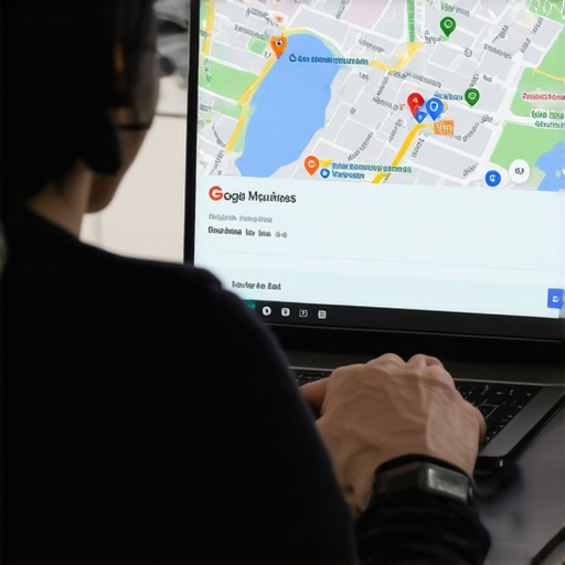 Person working on Google My Business profile on laptop with local maps