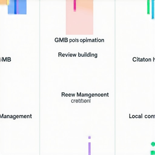 Illustration of local SEO tactics for Google Maps domination, including profile optimization, citations, reviews, and content.