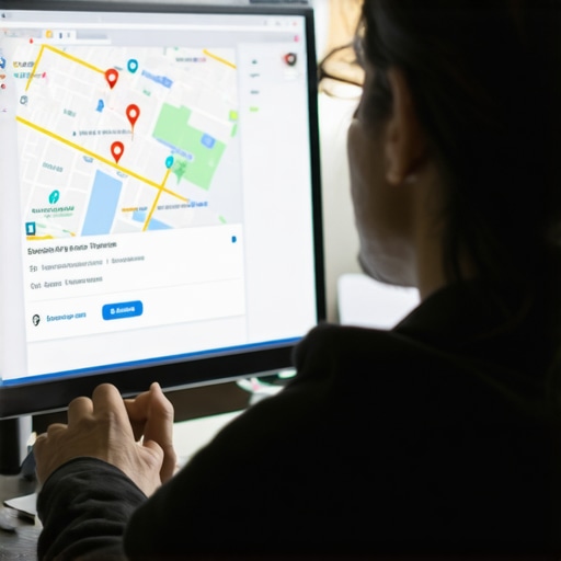 Person working on Google My Business profile on computer with local maps