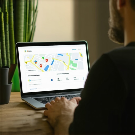 Business owner updating GMB profile on laptop