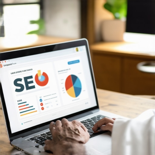 Person reviewing local search analytics on a laptop in an office setting.