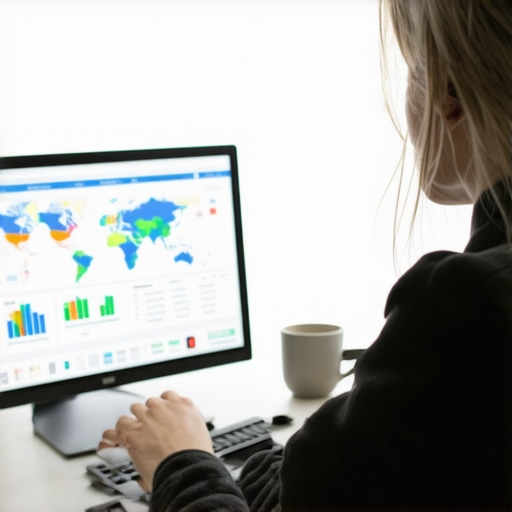 Person reviewing local SEO analytics on a computer with charts and maps