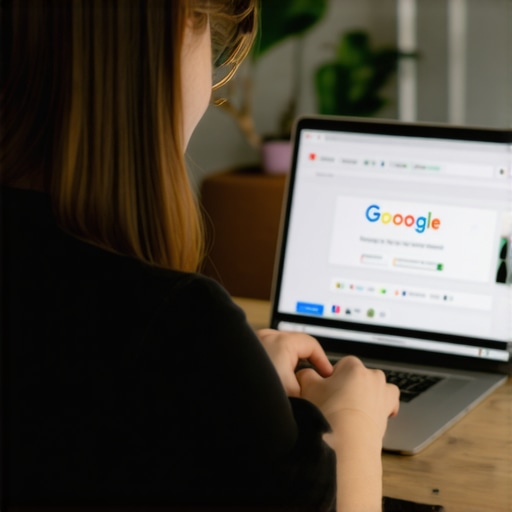 Optimizing GMB Profile Business owner optimizing Google My Business profile on a laptop