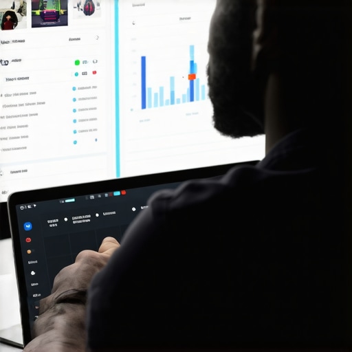 Digital marketer working on Google My Business profile optimization on laptop.