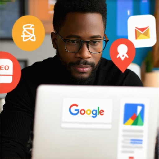 Business owner editing Google My Business profile on laptop