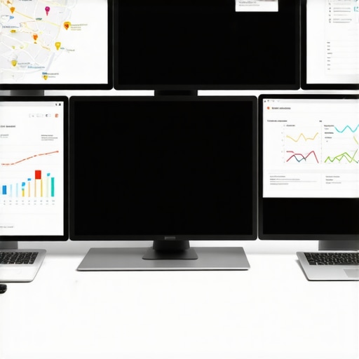 Screenshot of SEO dashboards with analytics tools monitoring local map rankings, citations, and reviews.