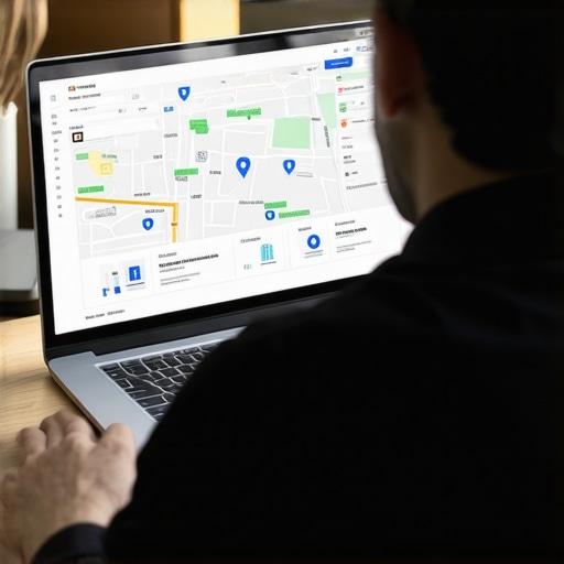 Analyzing Local Map Data Business owner reviewing Google Map analytics on a laptop.
