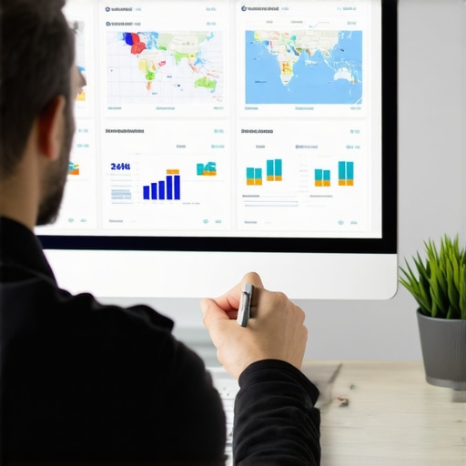 Analyzing Local SEO Data Person reviewing local map rankings and SEO analytics on a computer.