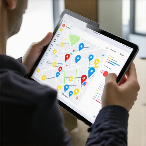 Analyzing Local SEO Data Person reviewing detailed local SEO analytics on a tablet for map pack strategies.
