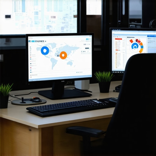 Local SEO Tools in Action Person analyzing local SEO analytics on multiple screens in a digital marketing office.