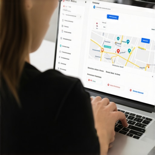 Optimizing Google My Business Profile for Local Map Domination Person editing Google My Business profile on laptop with maps and SEO data
