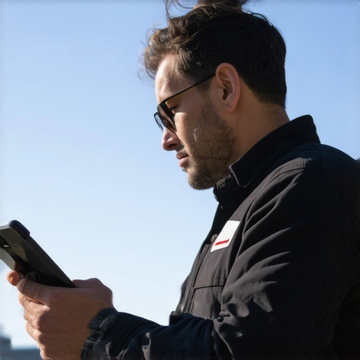 Person using GPS device outdoors to verify business location for local SEO