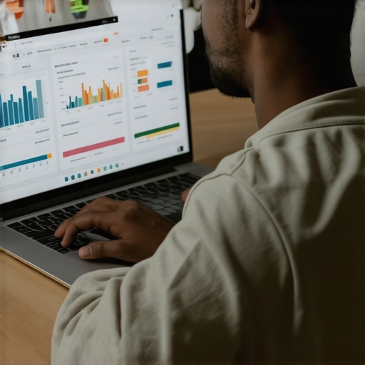 Person analyzing local SEO data on a laptop with charts and dashboards