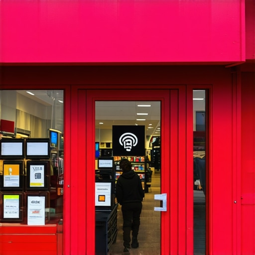 A busy storefront with NFC tags and customers interacting, illustrating offline signals and local marketing tactics.