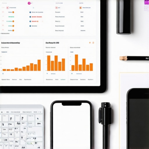 Desk with digital marketing tools and analytics dashboard for local SEO