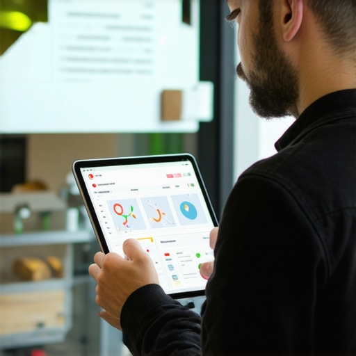 Business owner managing local map tools with analytics and NFC technology