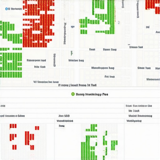 Visual representation of local search rank tracking across a geographic grid.