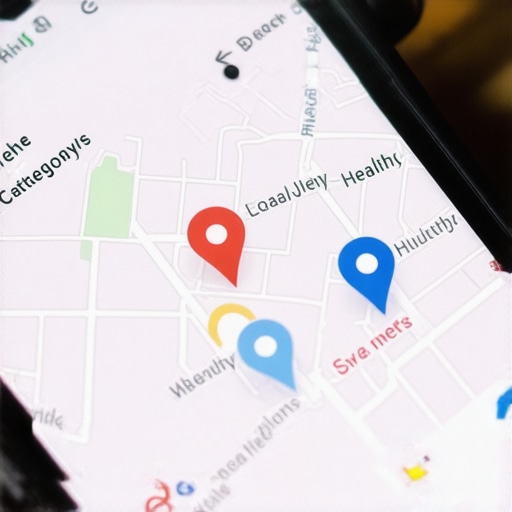 Smartphone showing Google Business Profile analytics and map tracking data.