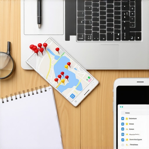 Desktop with Google Maps rankings and SEO tools for local business growth