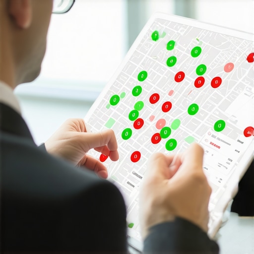A business owner using a grid tracking tool to check their local maps domination across different city neighborhoods.