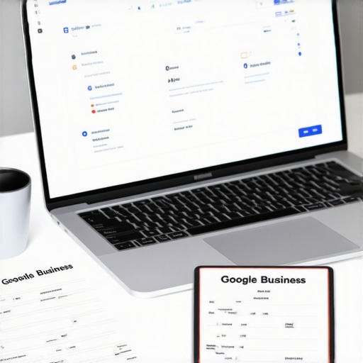 A laptop and business documents showing the preparation needed for Google Business Profile edits.