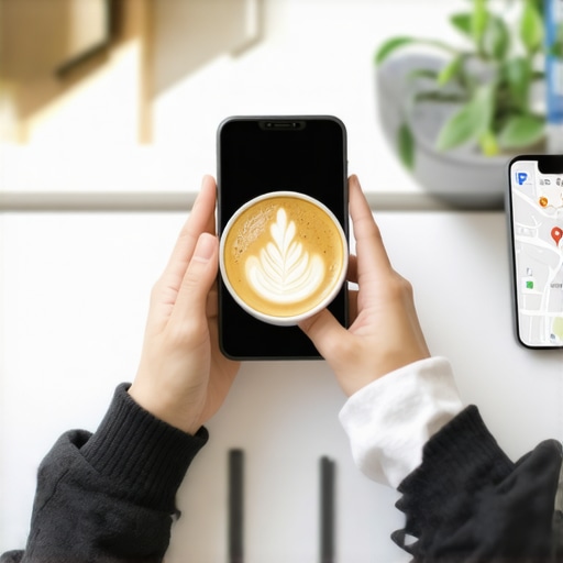 A customer capturing a photo at a local business to improve map rankings through user-generated content.