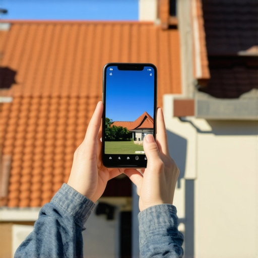 A professional capturing a geotagged photo of a completed project for a Google Business Profile update.