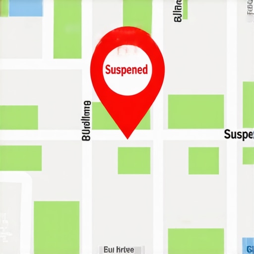 A visual representation of a suspended Google Business Profile on a map due to address errors.