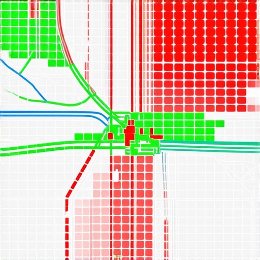 A map showing local search ranking performance across a geographic area using colored grid points.