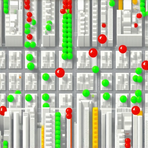 Isometric city map showing local SEO rank tracking bubbles