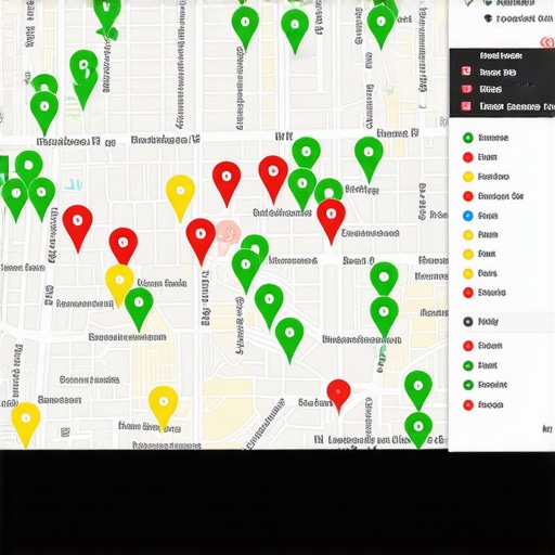 A grid tracker showing local map rankings block-by-block in a city neighborhood.