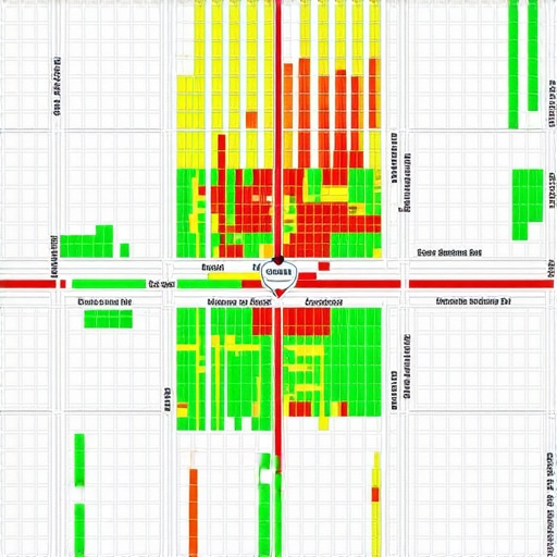 A grid visualization showing local search ranking positions across a city map.