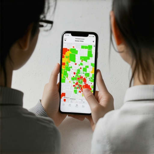 A smartphone displaying a business ranking heat map for local map pack domination.