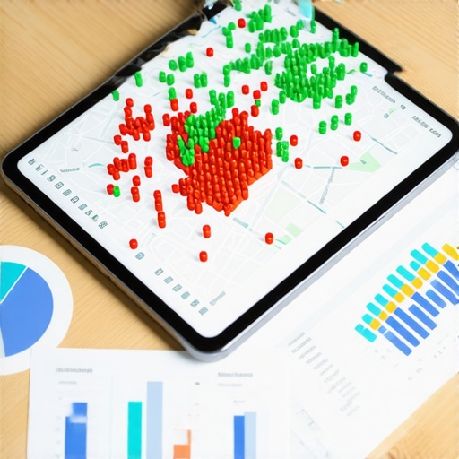 A digital heat map showing local business ranking positions across a city grid for SEO analysis.