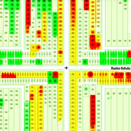 Local Map Ranking Heatmap Example A grid-based heatmap showing local map ranking positions for a small business