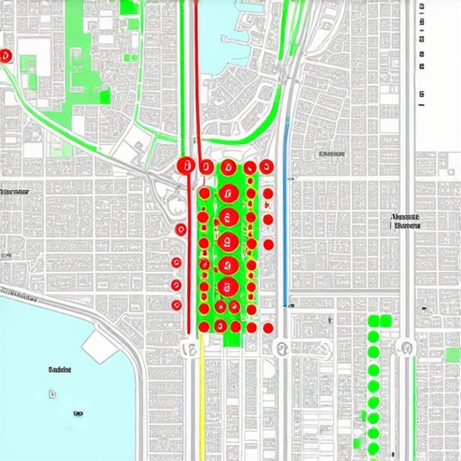 A visual representation of local map ranking data showing grid points across a city neighborhood.