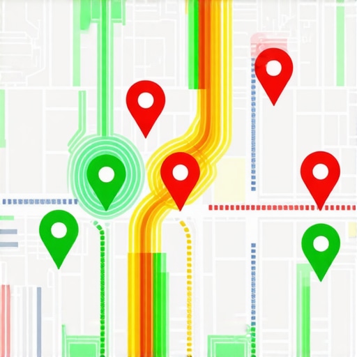 A visualization of local map pack proximity signals showing ranking strength across different city neighborhoods.