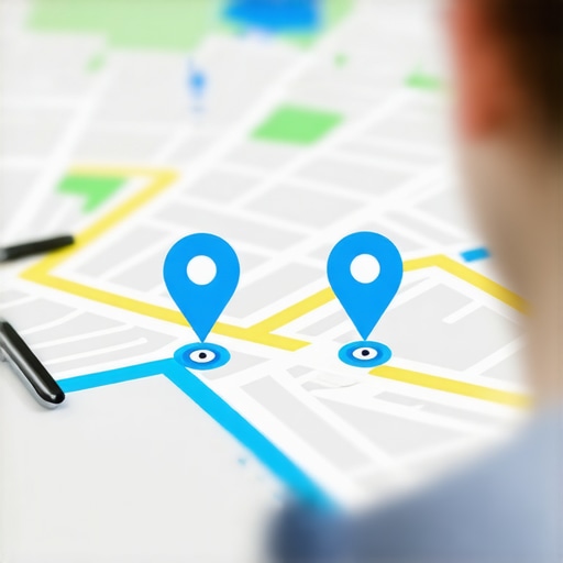 Local Map Signal Connectivity Visualization A smartphone showing a digital map with pins and connection lines illustrating local search signals.