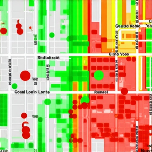 A visual representation of local search ranking strength across a geographic area using a heat map tool.