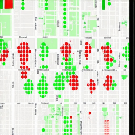 A visual representation of local map ranking data showing proximity-based performance.