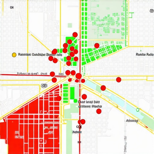 A visualization of search ranking strength across a city grid for a local business profile.