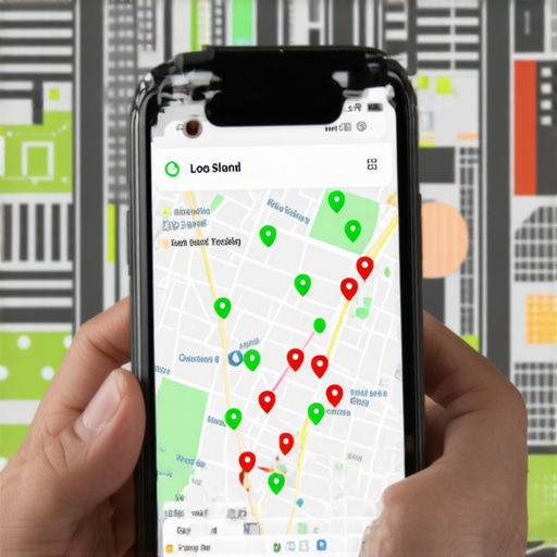 A person checking business map rankings using a geo-grid software on a smartphone.