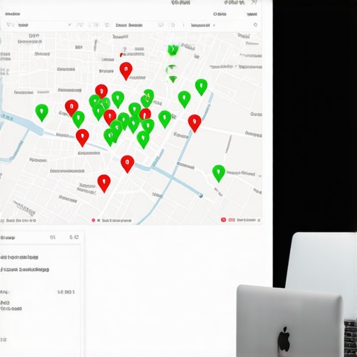 A geogrid map showing local business ranking positions across a specific city area.