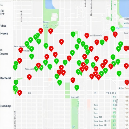A grid-based map ranking report showing visibility across a specific geographic area
