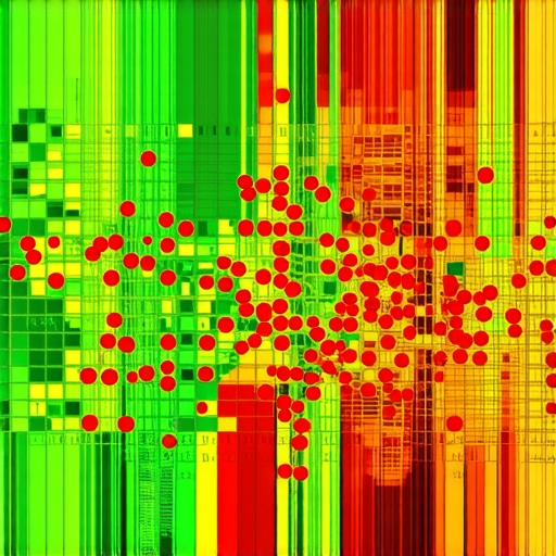 A visual tool showing local map ranking strength across a geographic area using a grid of colored circles.