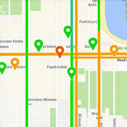 A data-driven map showing local map pack ranking coverage for a business across a specific city.