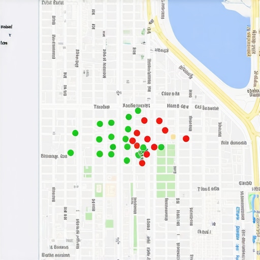 A grid rank tracking tool showing the local search authority bubble for a business location.