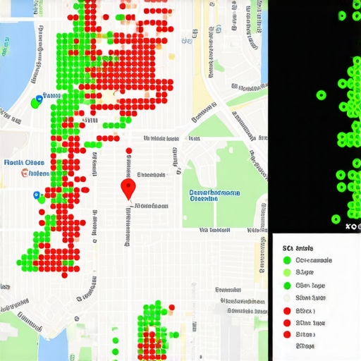 Digital tool showing local map ranking density across different neighborhoods.
