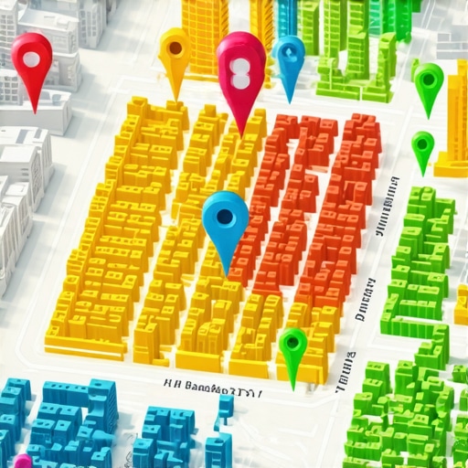 An isometric map showing how local search rankings vary by neighborhood proximity.