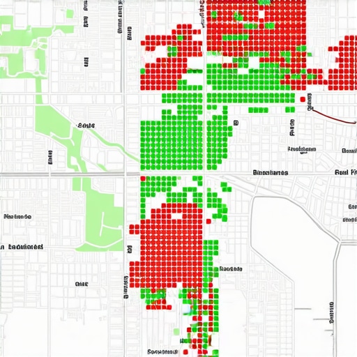 A grid-based heatmap showing local search rankings across different neighborhoods.